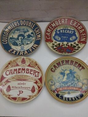 BIA Cordon Bleu Camembert Set of 4 - 8" Cheese Plates Advertising Art 2003